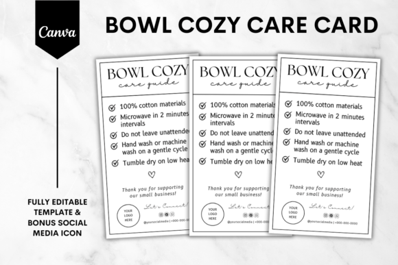 Professional Care Cards for Your Handmade Bowl Cozies